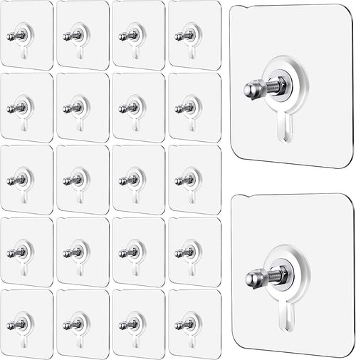 Wall Hooks, Adhesive Wall Screws Hanging Nails, No-Drilling Waterproof Screw Free Stickers for Hanging, Heavy-Duty Adhesive Wall Mount Screw Hooks for Kitchen Bathroom Bedroom Living Room 12 Pcs