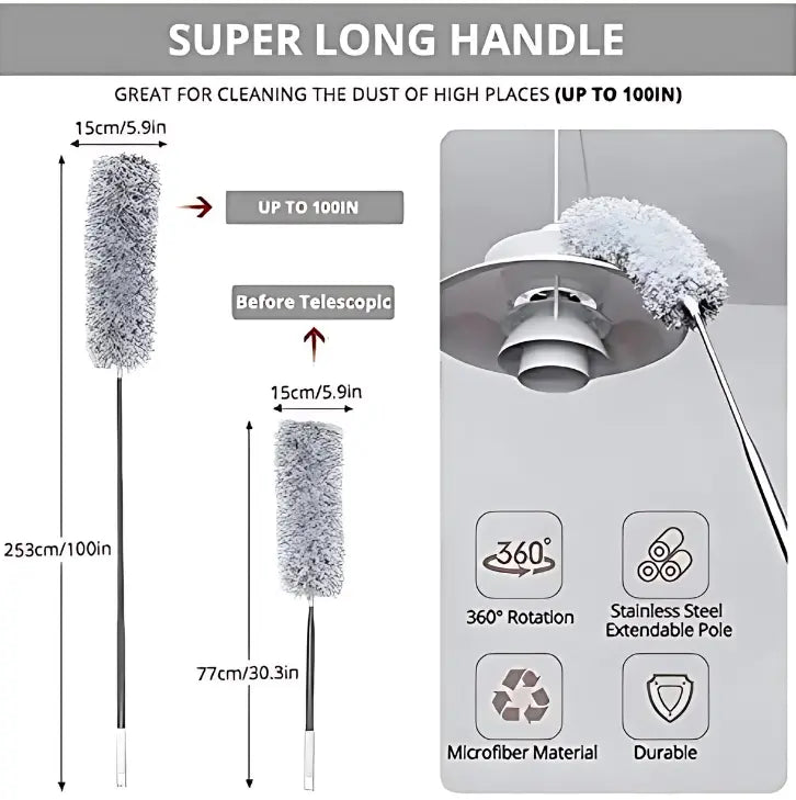 100 inch Stainless Steel Microfiber Feather Ceiling Duster