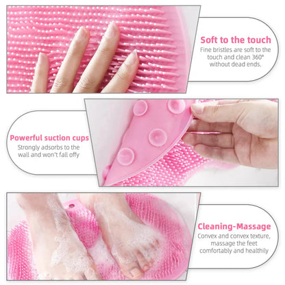Silicone Shower Foot Scrubber Mat with Wall-Mounted Suction Cups