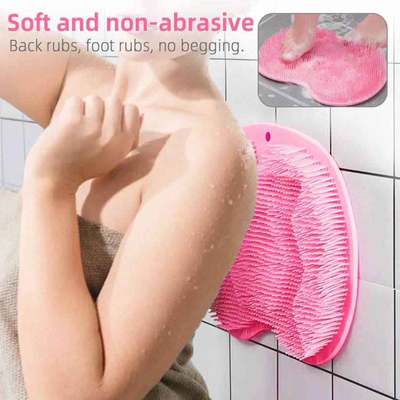 Silicone Shower Foot Scrubber Mat with Wall-Mounted Suction Cups